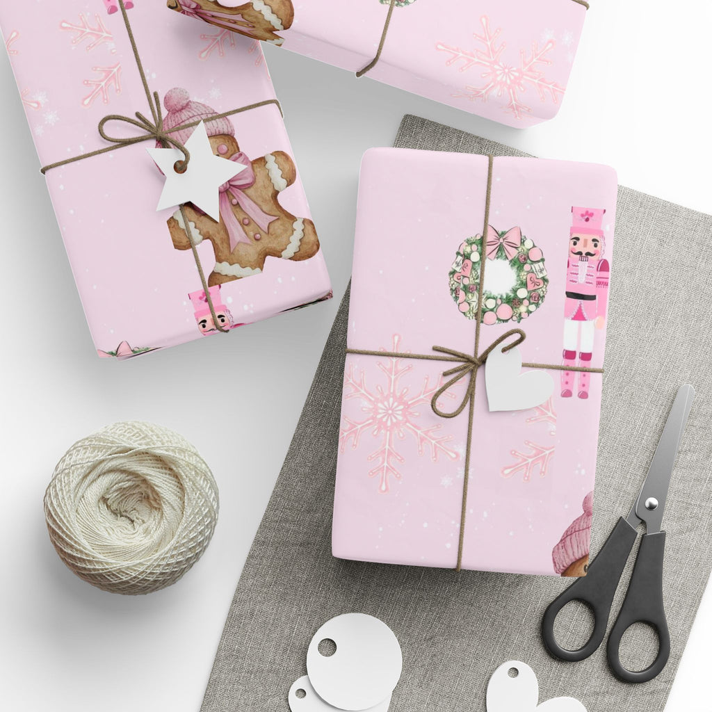 Pink Nutcracker Wrapping Paper — Cute Gingerbread Girl & Snowflake Christmas Gift Wrap