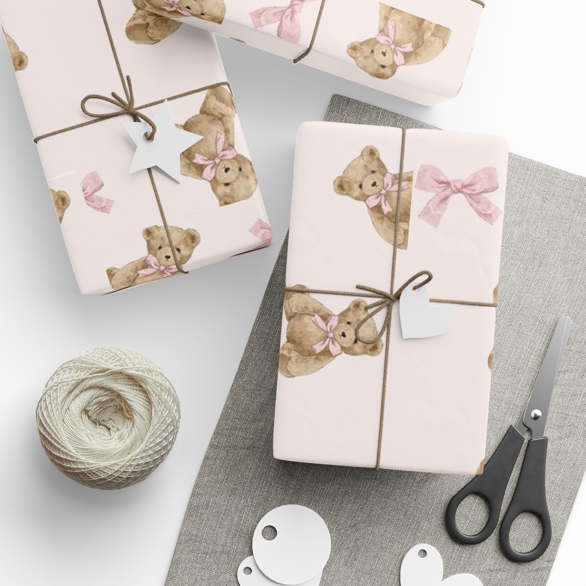 Pink Teddy Bear Christmas Wrapping Paper — Cute Girly Pinkmas Gift Wrap | Bow & Bear Holiday Paper