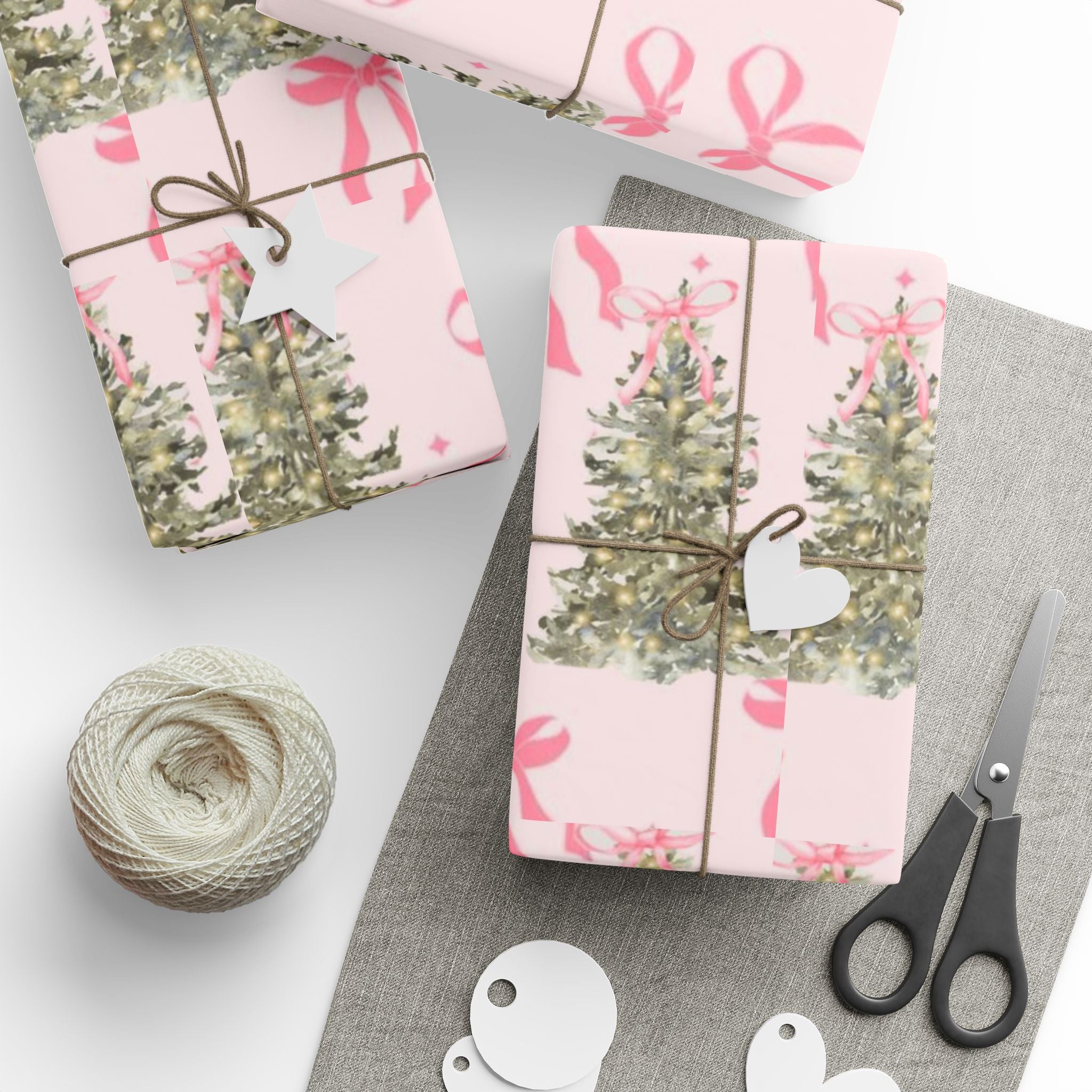 Pink Christmas Tree & Bow Wrapping Paper — Aesthetic Pinkmas Gift Wrap