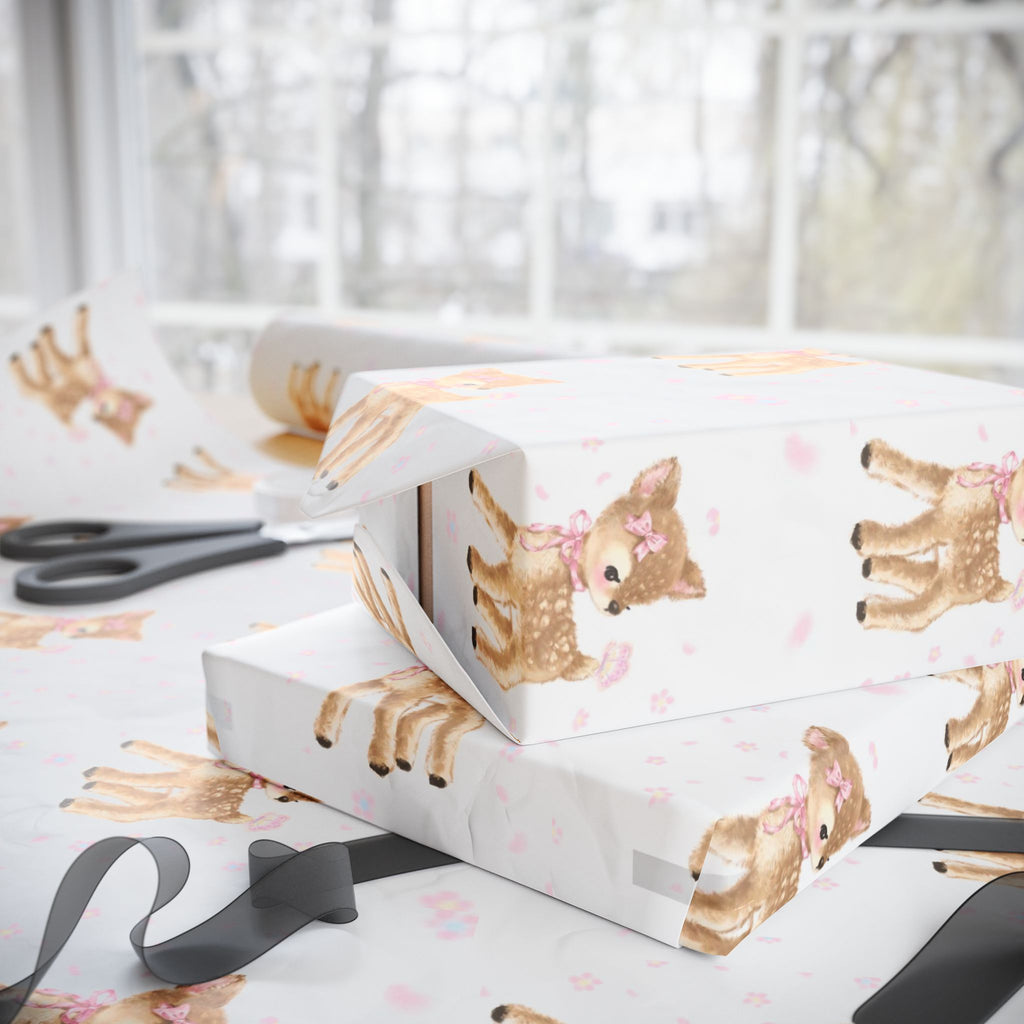 Cute Reindeer Christmas Wrapping Paper — Aesthetic Baby Deer Pink Holiday Gift Wrap