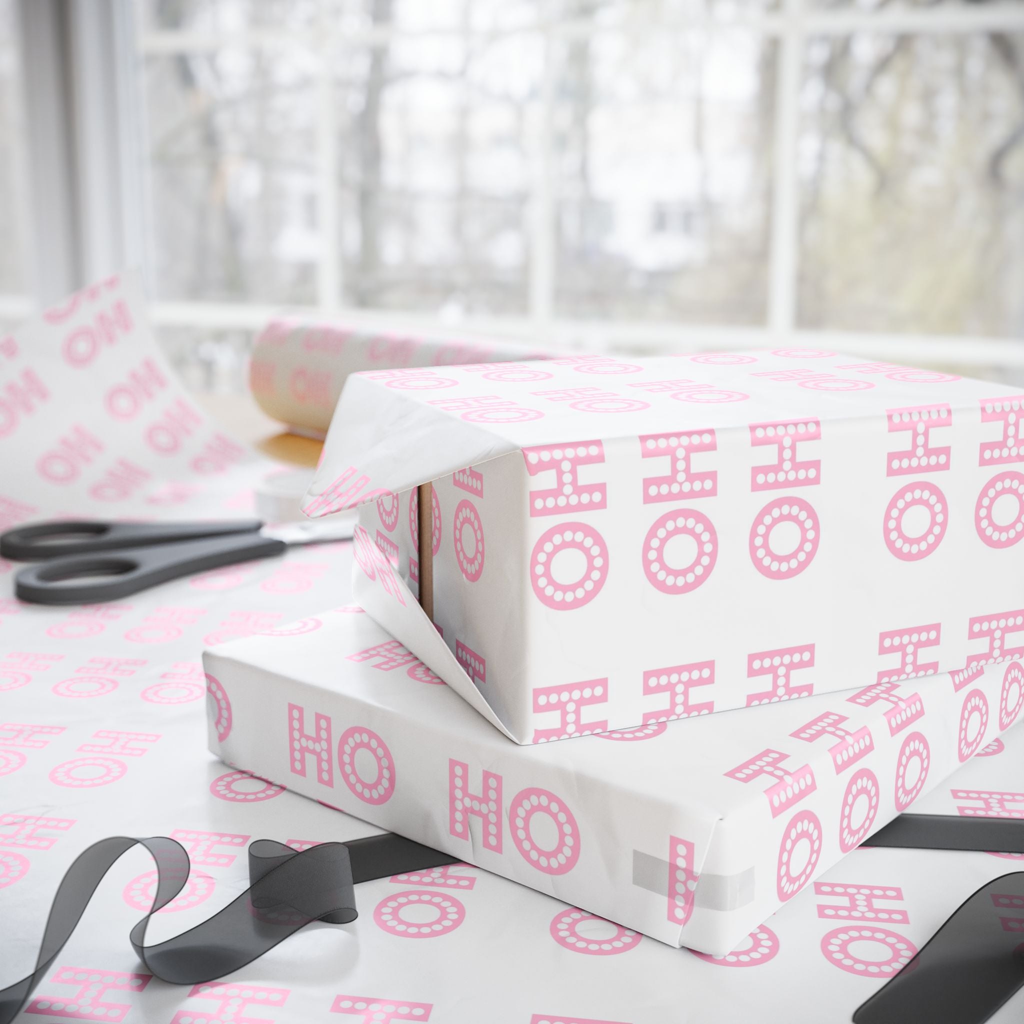 Pink HO HO HO Christmas Wrapping Paper - Aesthetic Pinkmas Gift Wrap | Cute Coquette Holiday Paper