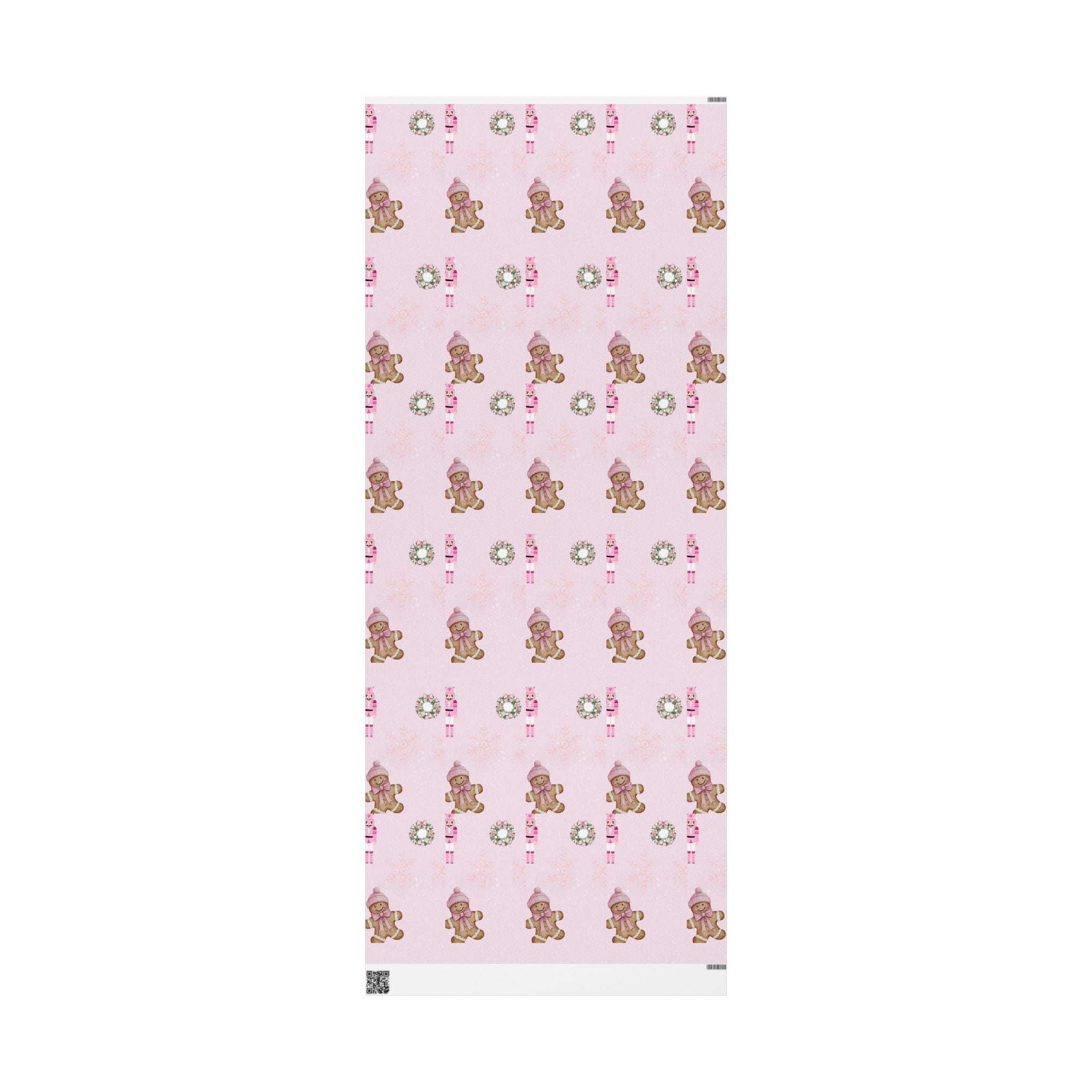 Pink Nutcracker Wrapping Paper — Cute Gingerbread Girl & Snowflake Christmas Gift Wrap
