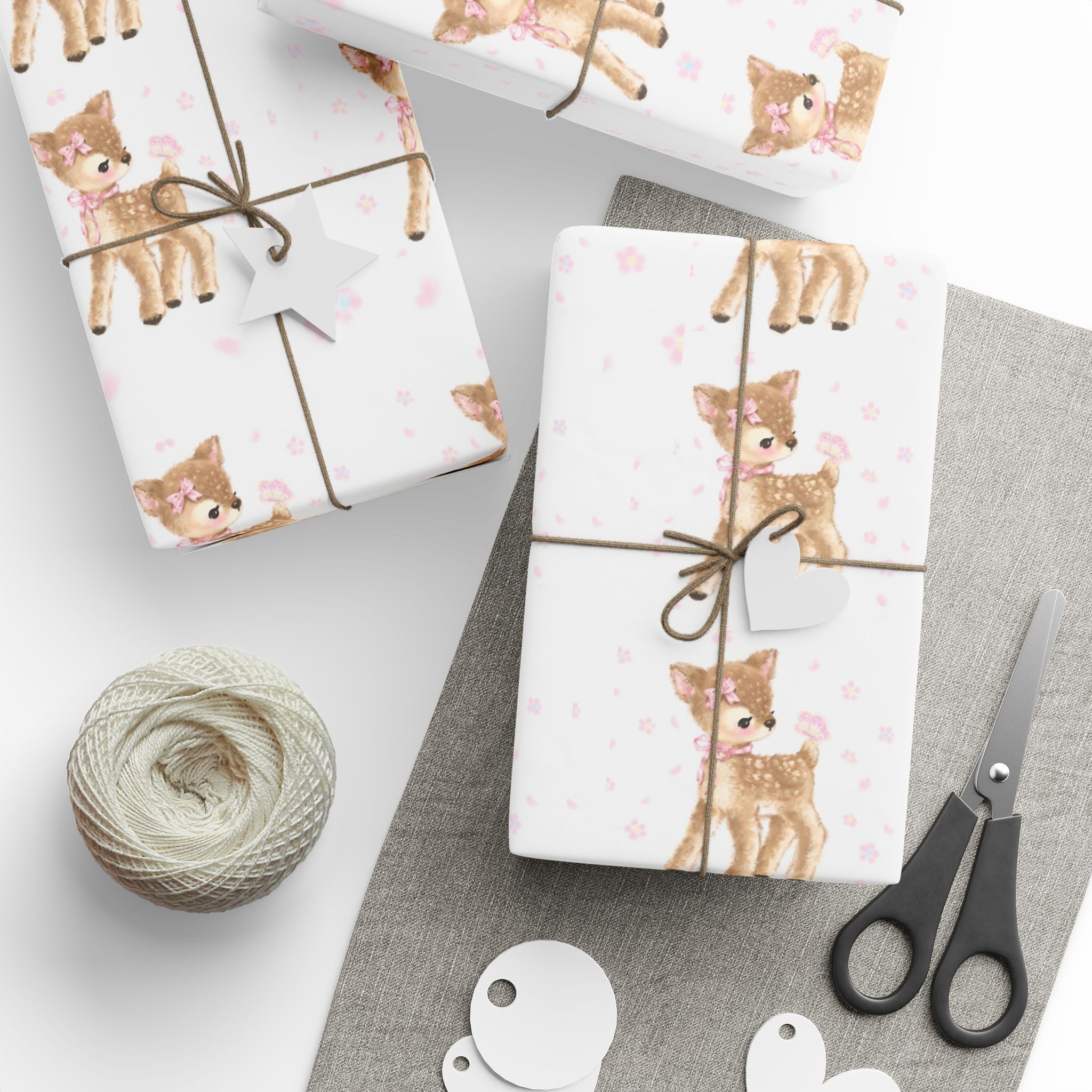 Cute Reindeer Christmas Wrapping Paper — Aesthetic Baby Deer Pink Holiday Gift Wrap