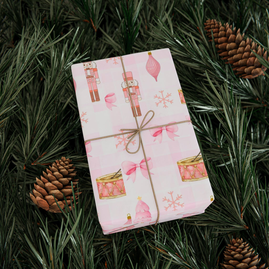 Pink Nutcracker Christmas Wrapping Paper — Aesthetic Ballet, Bows & Ornaments | Pinkmas Holiday Gift Wrap