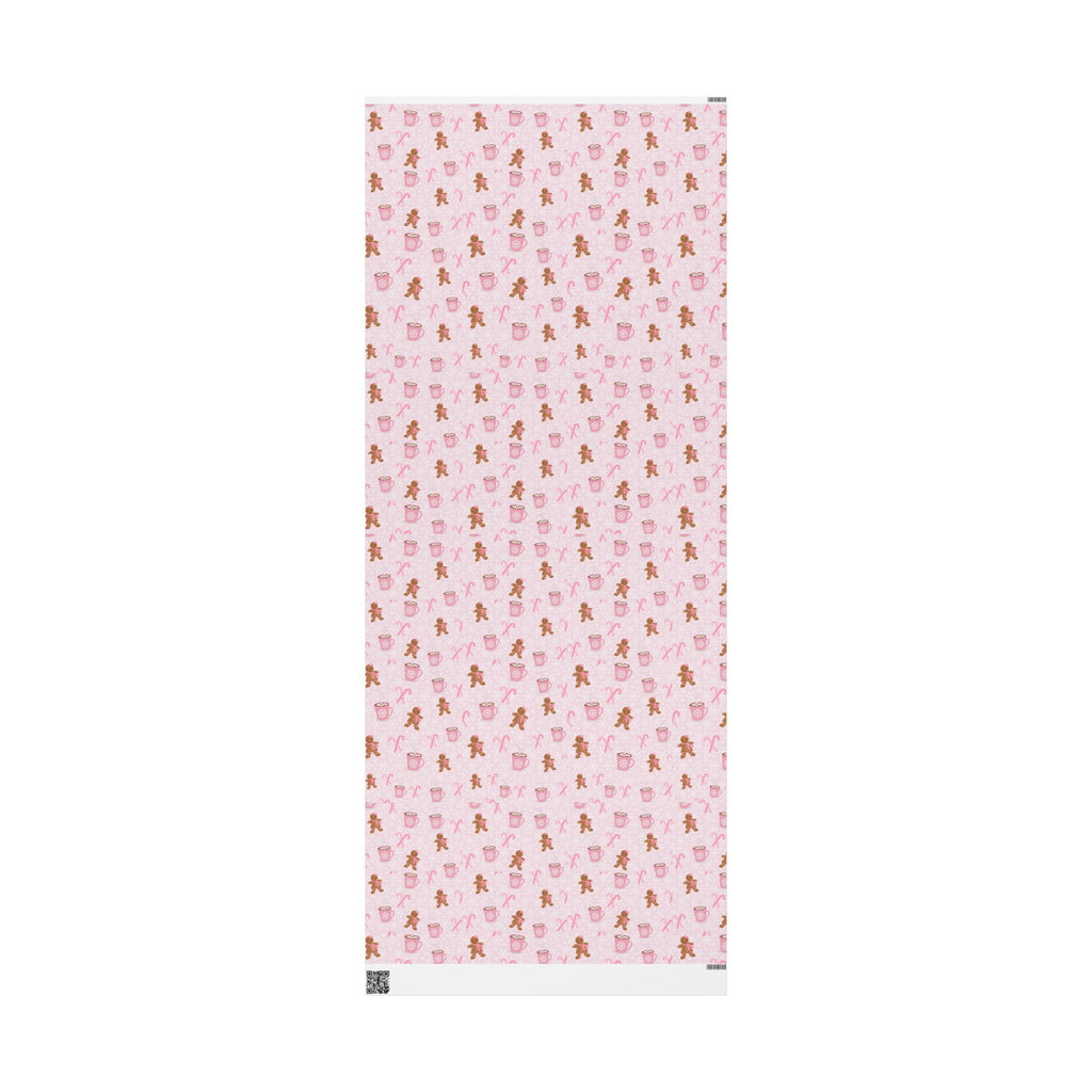 Pink Christmas Wrapping Paper - Gingerbread Girl & Hot Cocoa Pattern | Aesthetic Pinkmas Gift Wrap