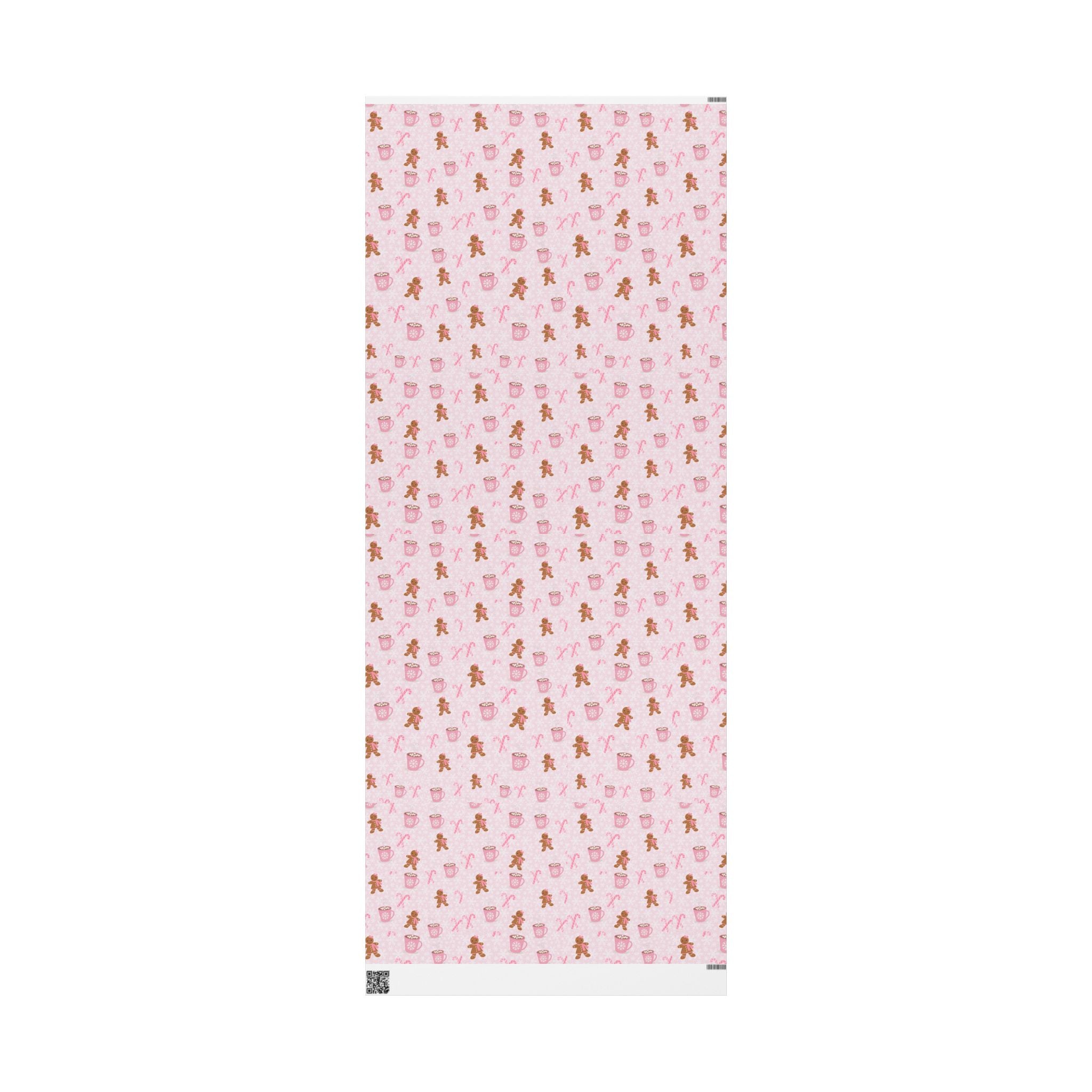 Pink Christmas Wrapping Paper - Gingerbread Girl & Hot Cocoa Pattern | Aesthetic Pinkmas Gift Wrap