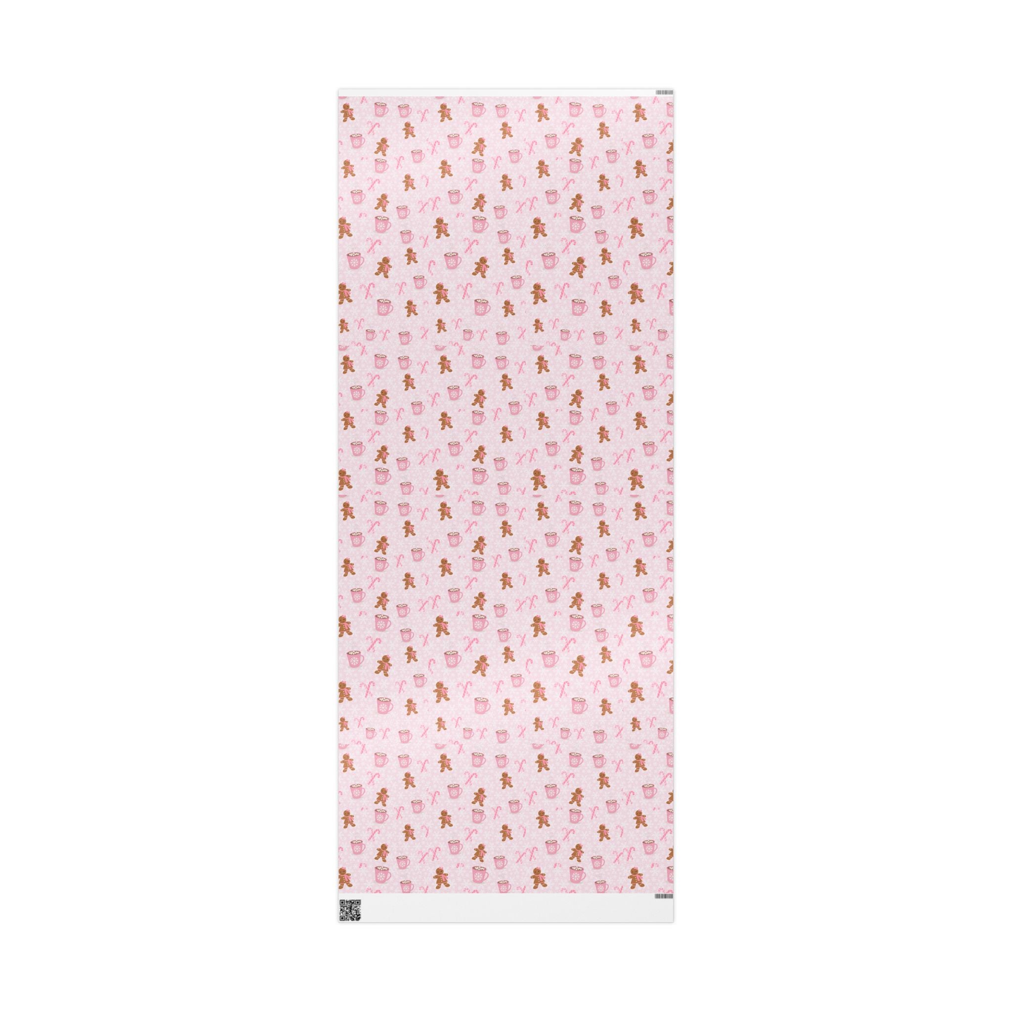 Pink Christmas Wrapping Paper - Gingerbread Girl & Hot Cocoa Pattern | Aesthetic Pinkmas Gift Wrap