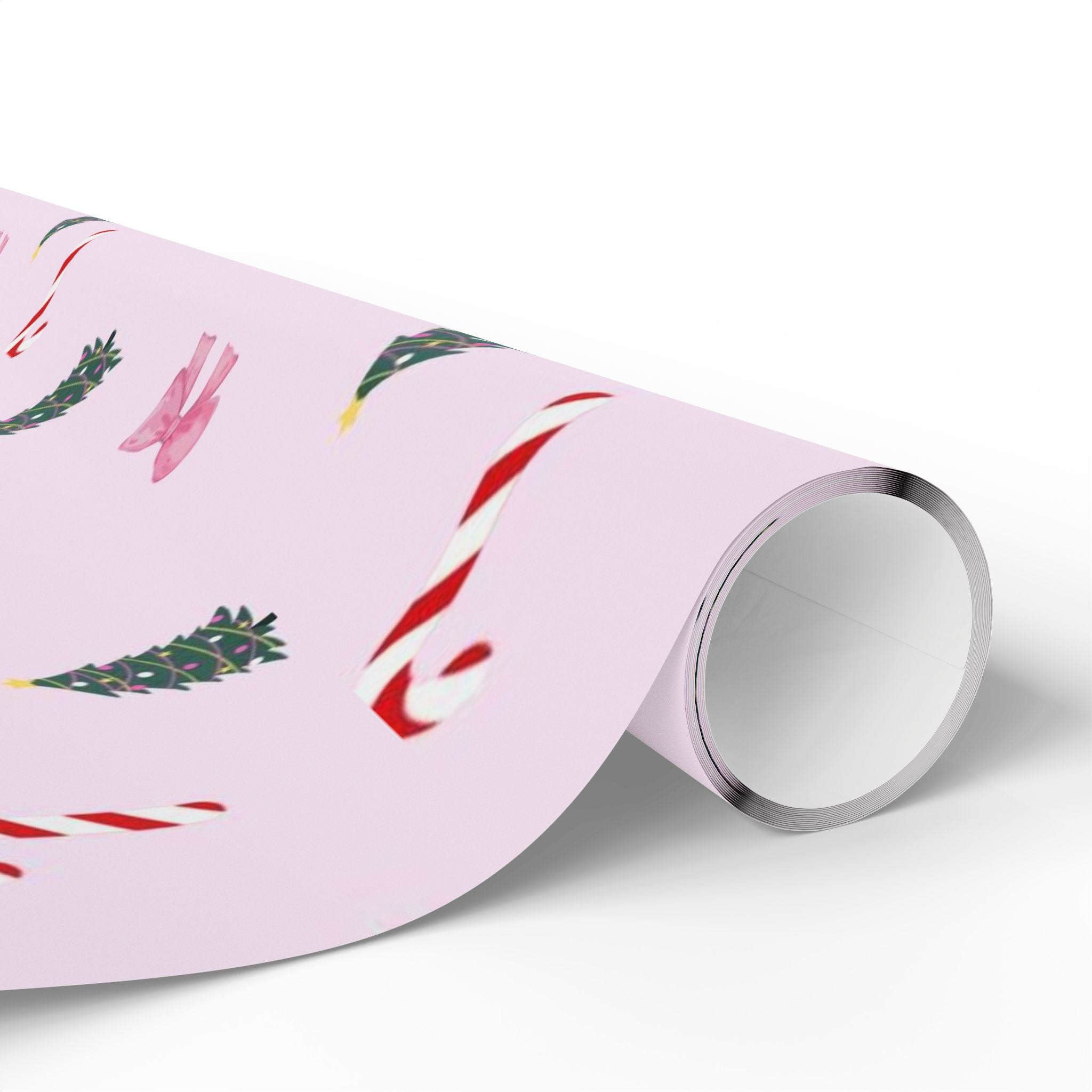 Pink Christmas Tree, Candy Cane & Bow Wrapping Paper