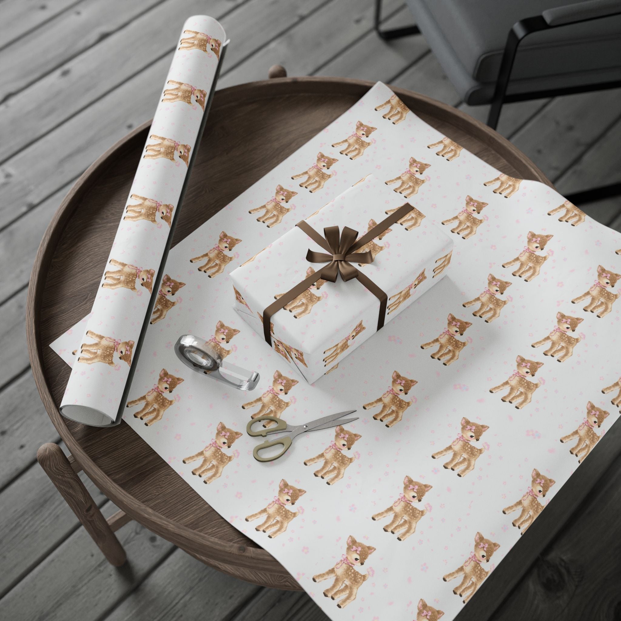 Cute Reindeer Christmas Wrapping Paper — Aesthetic Baby Deer Pink Holiday Gift Wrap