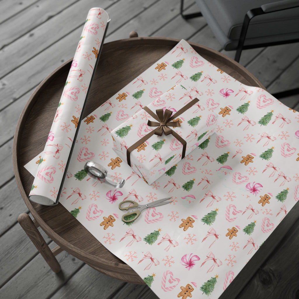 Pink Christmas Wrapping Paper — Cute Gingerbread, Santa & Candy Cane Holiday Gift Wrap