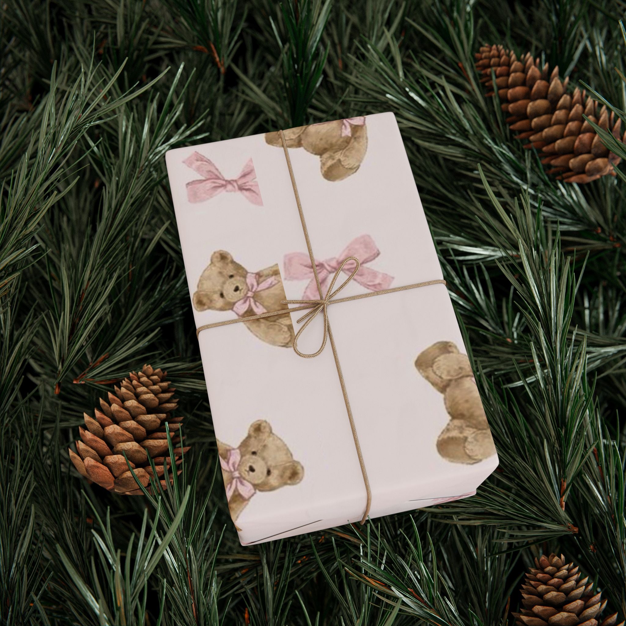 Pink Teddy Bear Christmas Wrapping Paper — Cute Girly Pinkmas Gift Wrap | Bow & Bear Holiday Paper