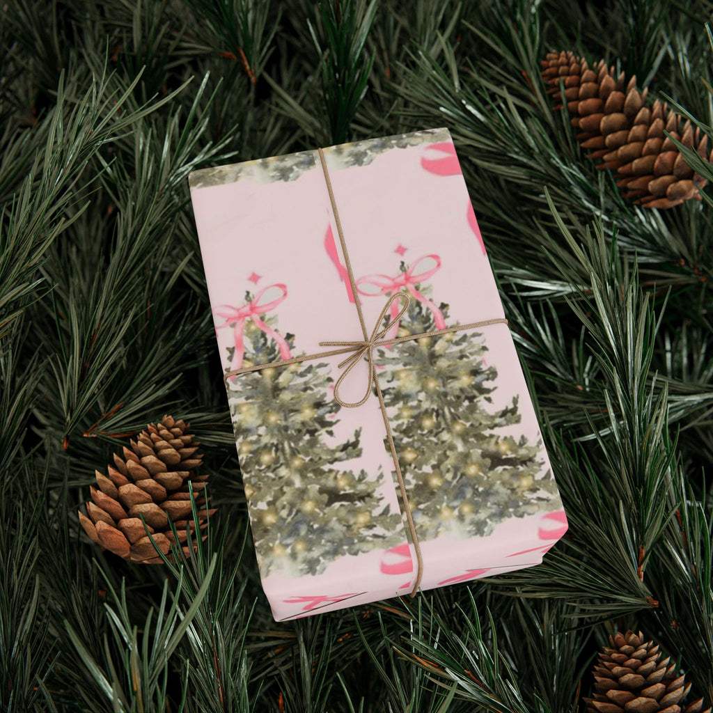 Pink Christmas Tree & Bow Wrapping Paper — Aesthetic Pinkmas Gift Wrap