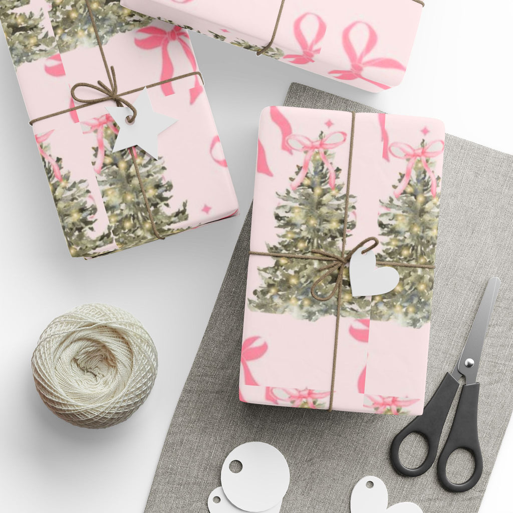 Pink Christmas Tree & Bow Wrapping Paper — Aesthetic Pinkmas Gift Wrap