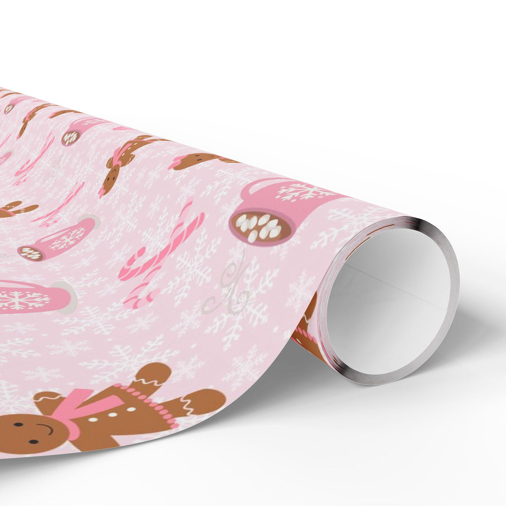 Pink Christmas Wrapping Paper - Gingerbread Girl & Hot Cocoa Pattern | Aesthetic Pinkmas Gift Wrap