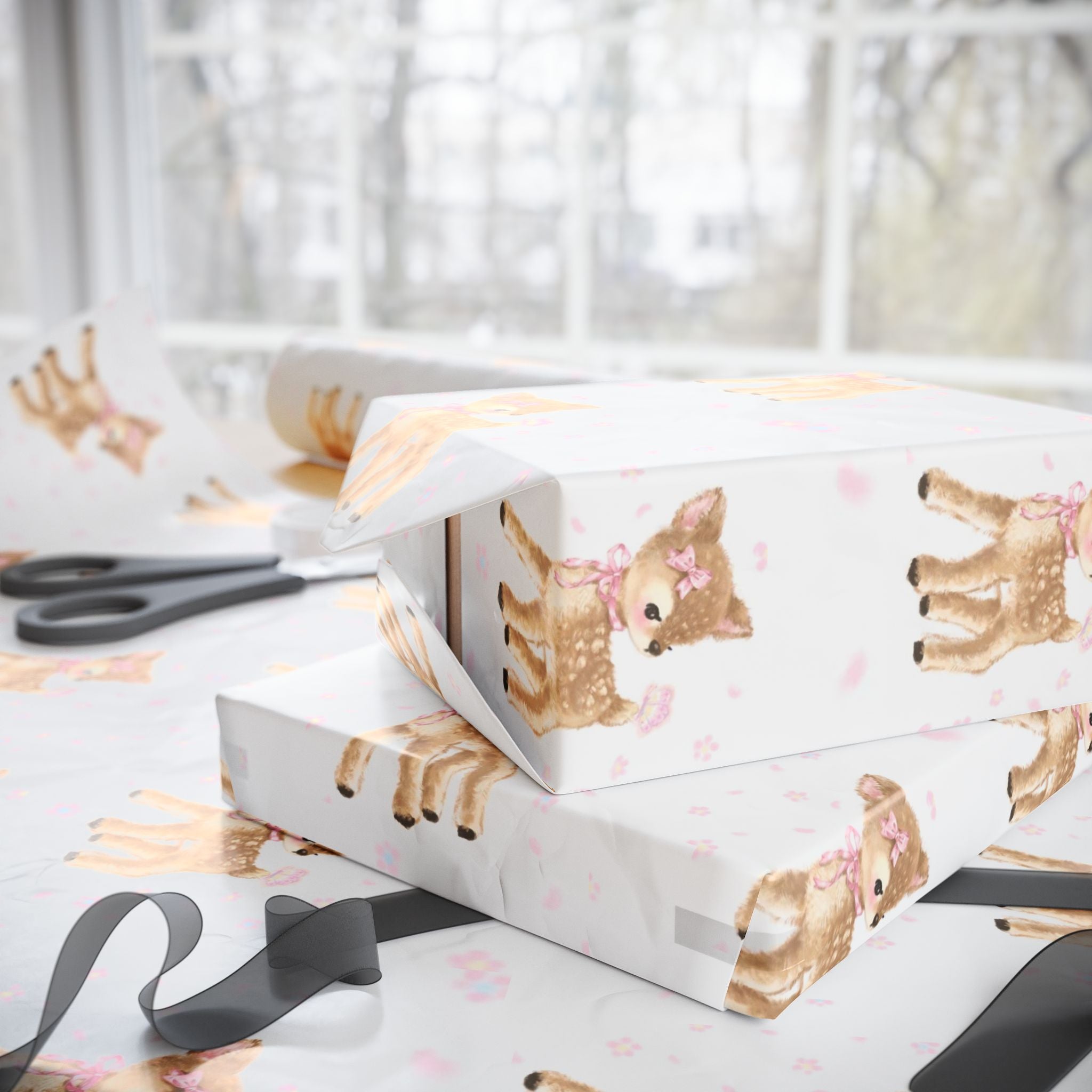 Cute Reindeer Christmas Wrapping Paper — Aesthetic Baby Deer Pink Holiday Gift Wrap