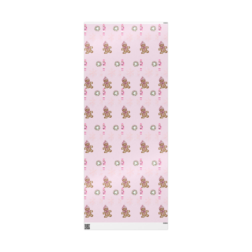 Pink Nutcracker Wrapping Paper — Cute Gingerbread Girl & Snowflake Christmas Gift Wrap