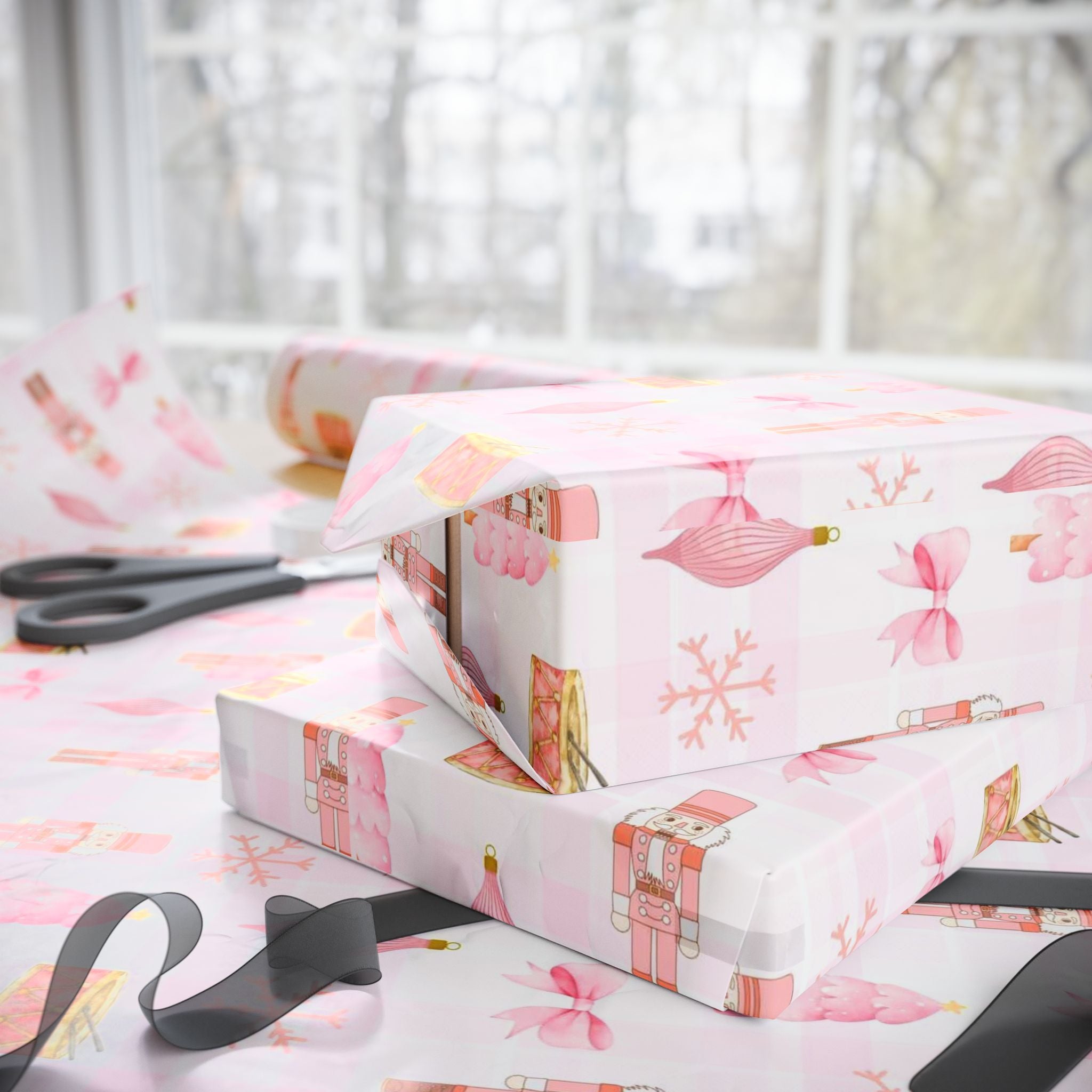 Pink Nutcracker Christmas Wrapping Paper — Aesthetic Ballet, Bows & Ornaments | Pinkmas Holiday Gift Wrap