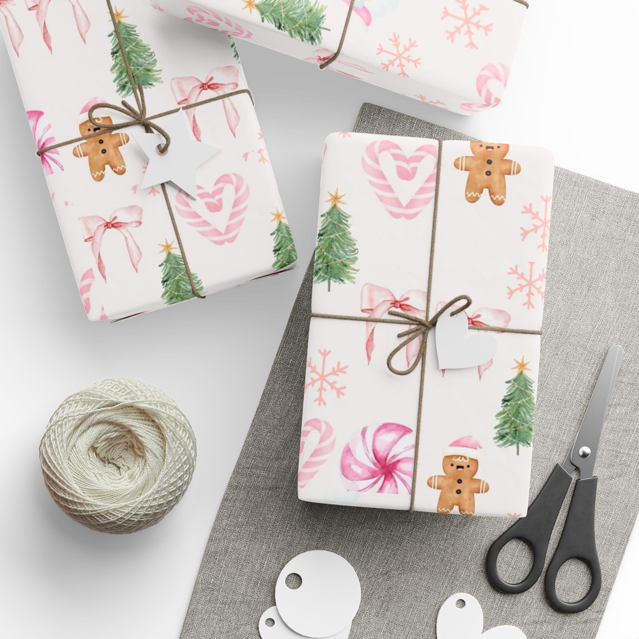 Pink Christmas Wrapping Paper — Cute Gingerbread, Santa & Candy Cane Holiday Gift Wrap