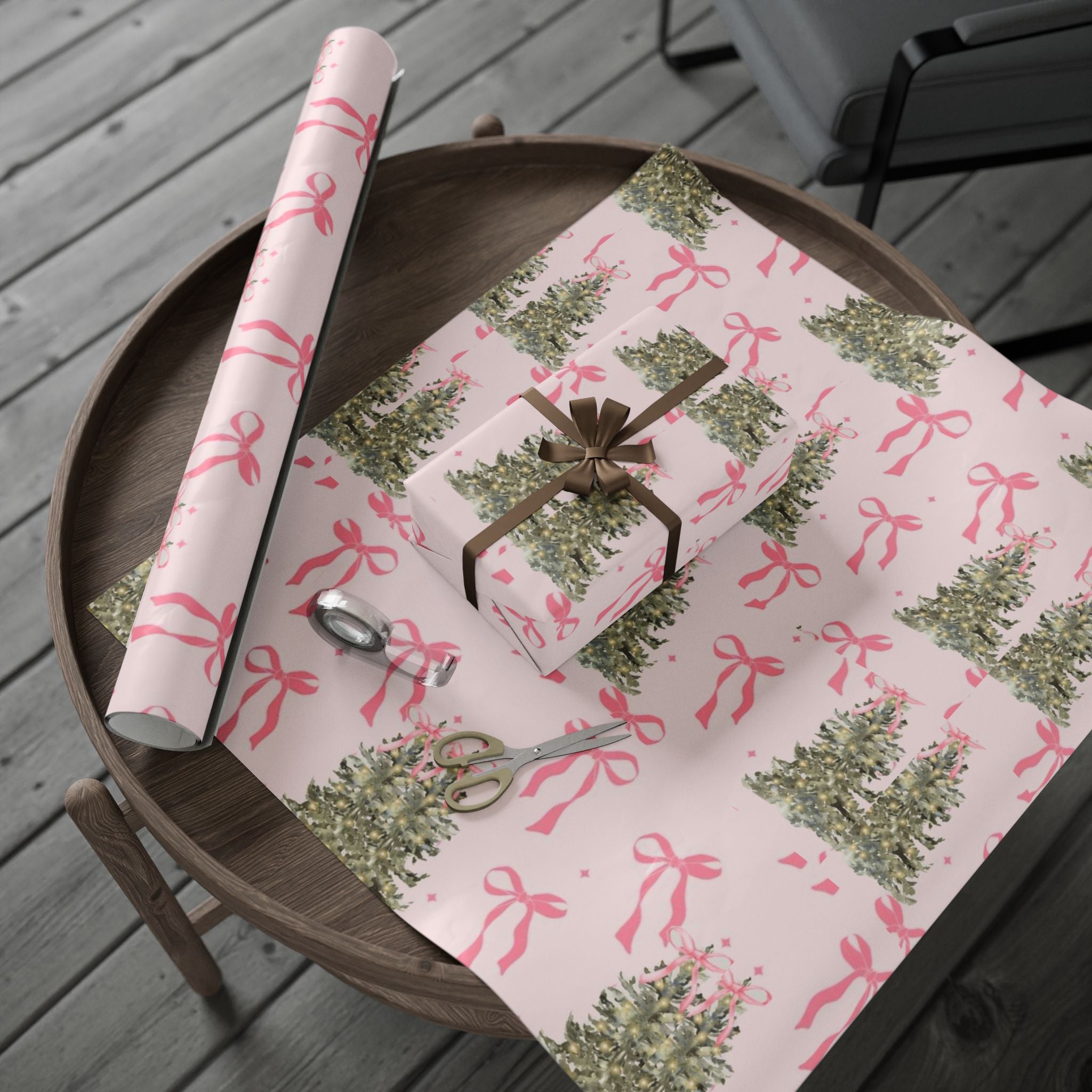 Pink Christmas Tree & Bow Wrapping Paper — Aesthetic Pinkmas Gift Wrap