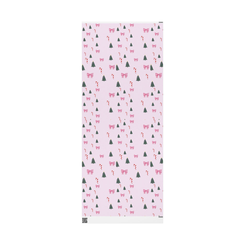 Pink Christmas Tree, Candy Cane & Bow Wrapping Paper