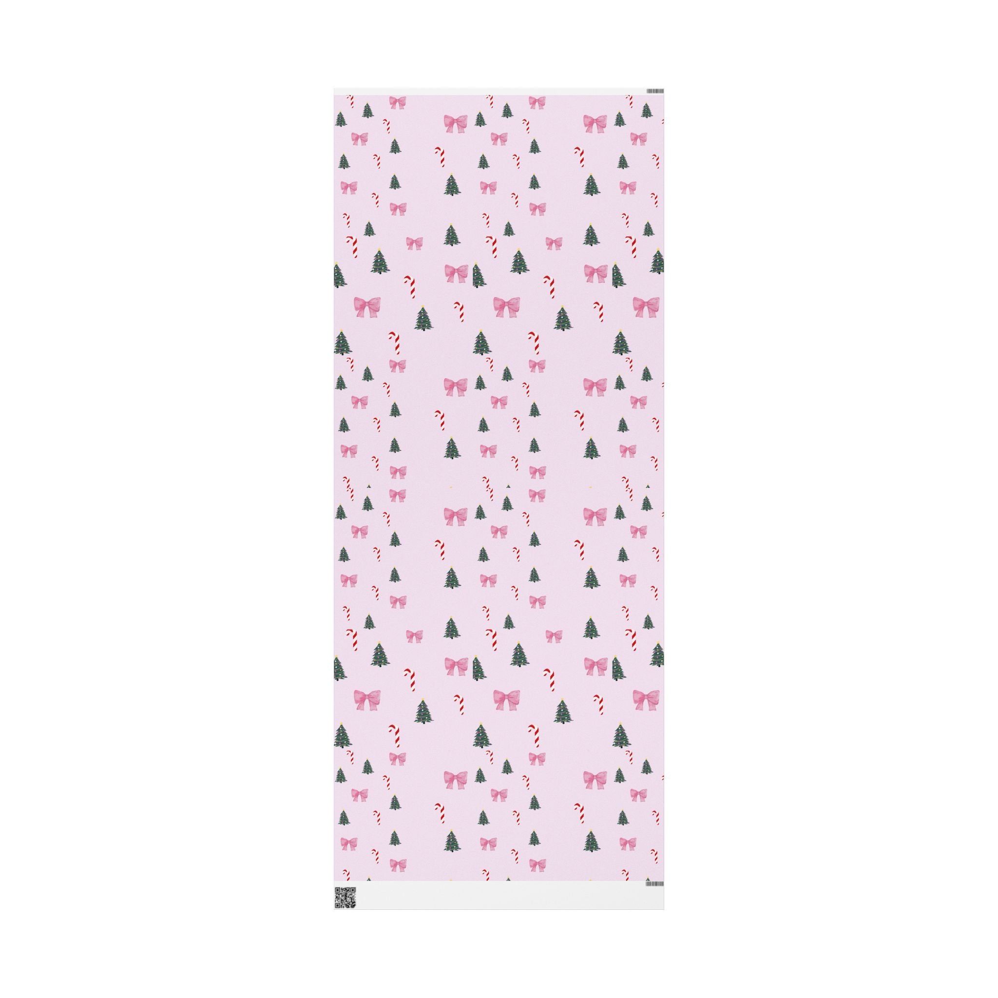 Pink Christmas Tree, Candy Cane & Bow Wrapping Paper