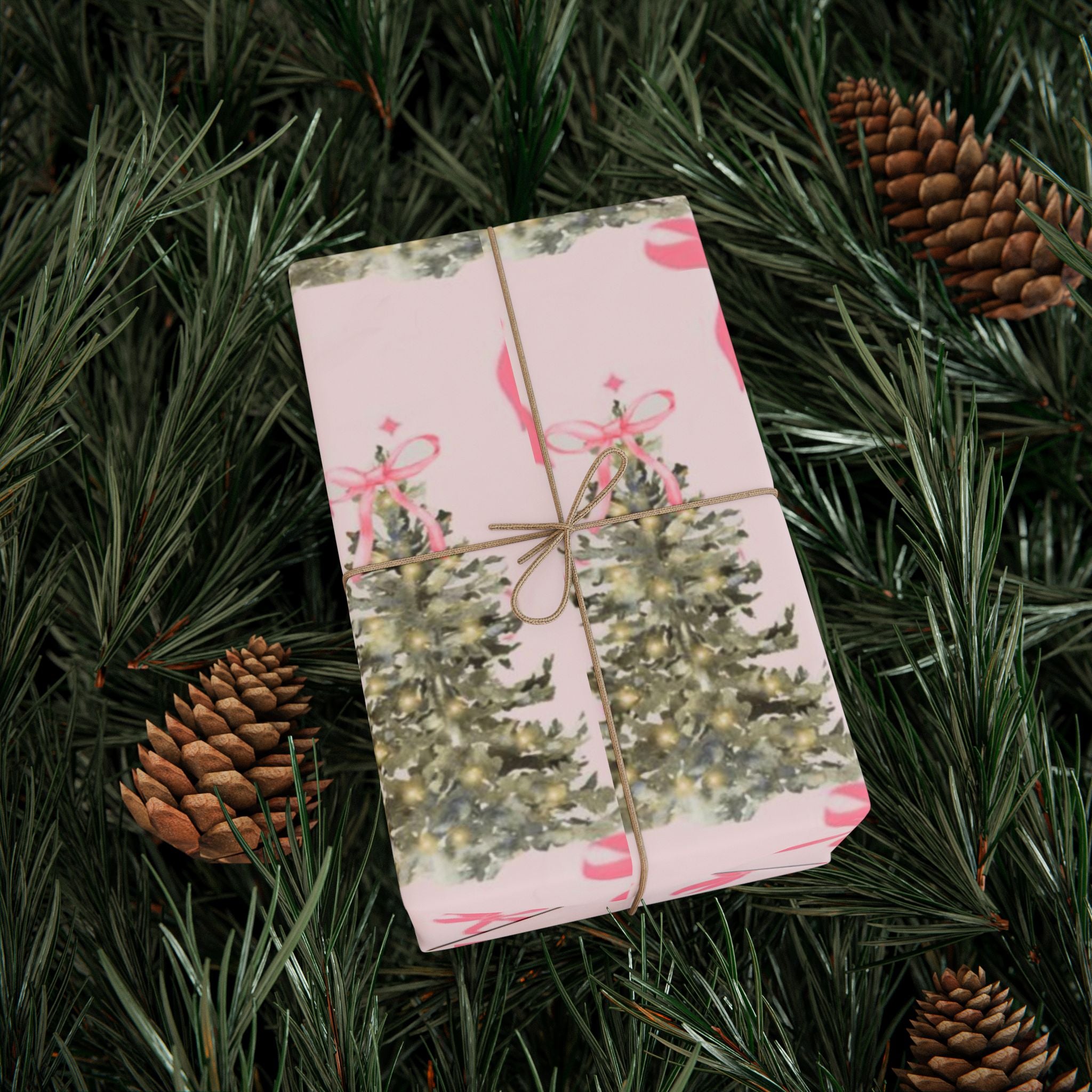 Pink Christmas Tree & Bow Wrapping Paper — Aesthetic Pinkmas Gift Wrap