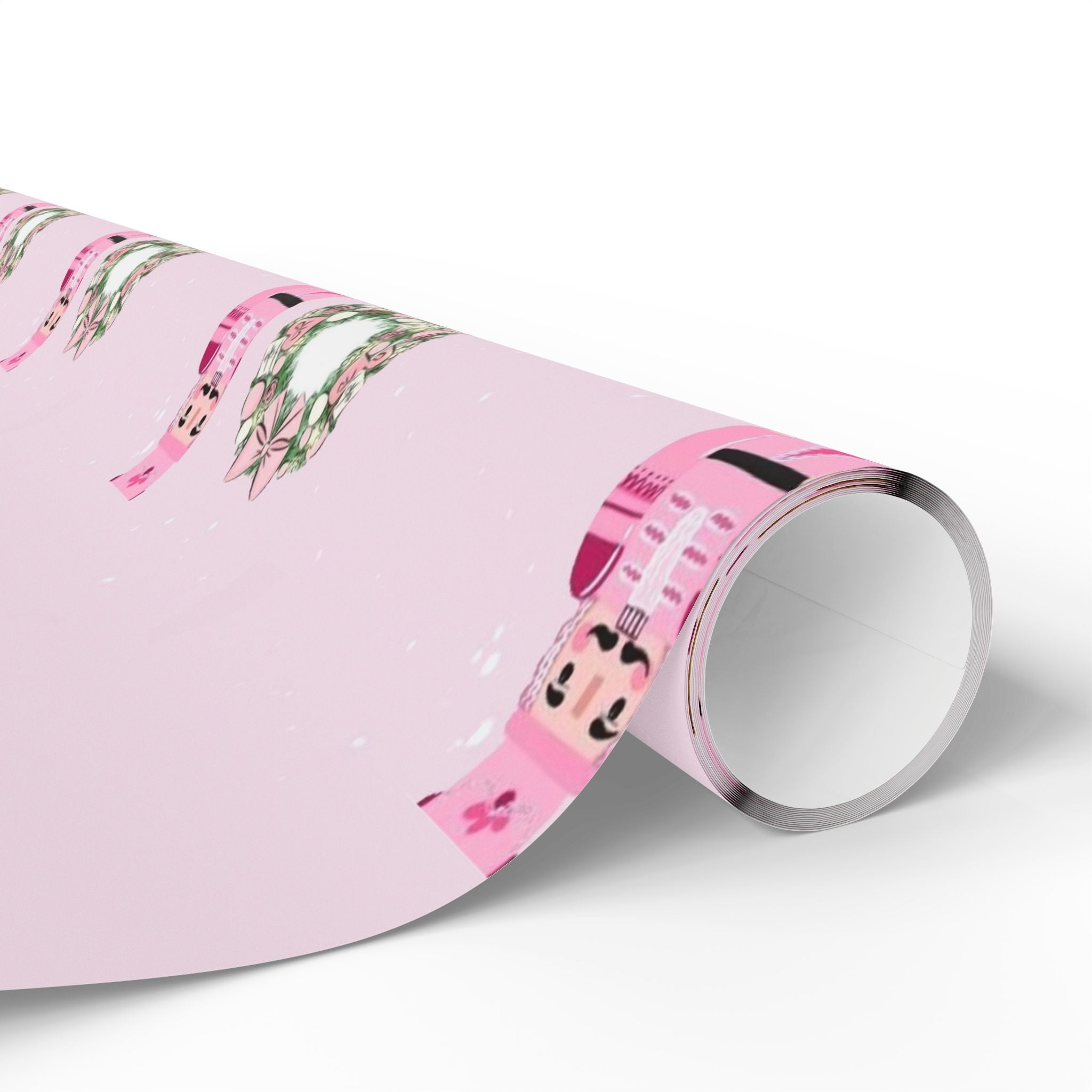 Pink Nutcracker Wrapping Paper — Cute Gingerbread Girl & Snowflake Christmas Gift Wrap