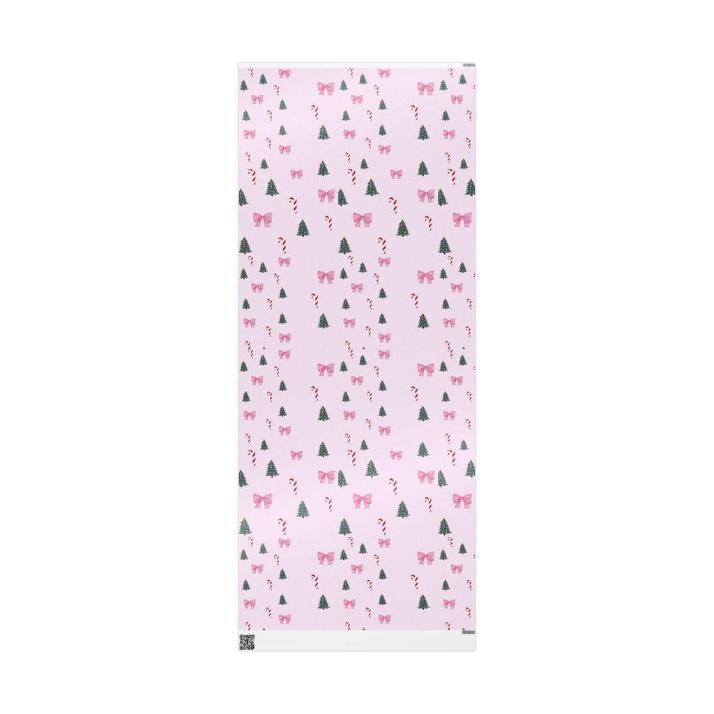 Pink Christmas Tree, Candy Cane & Bow Wrapping Paper