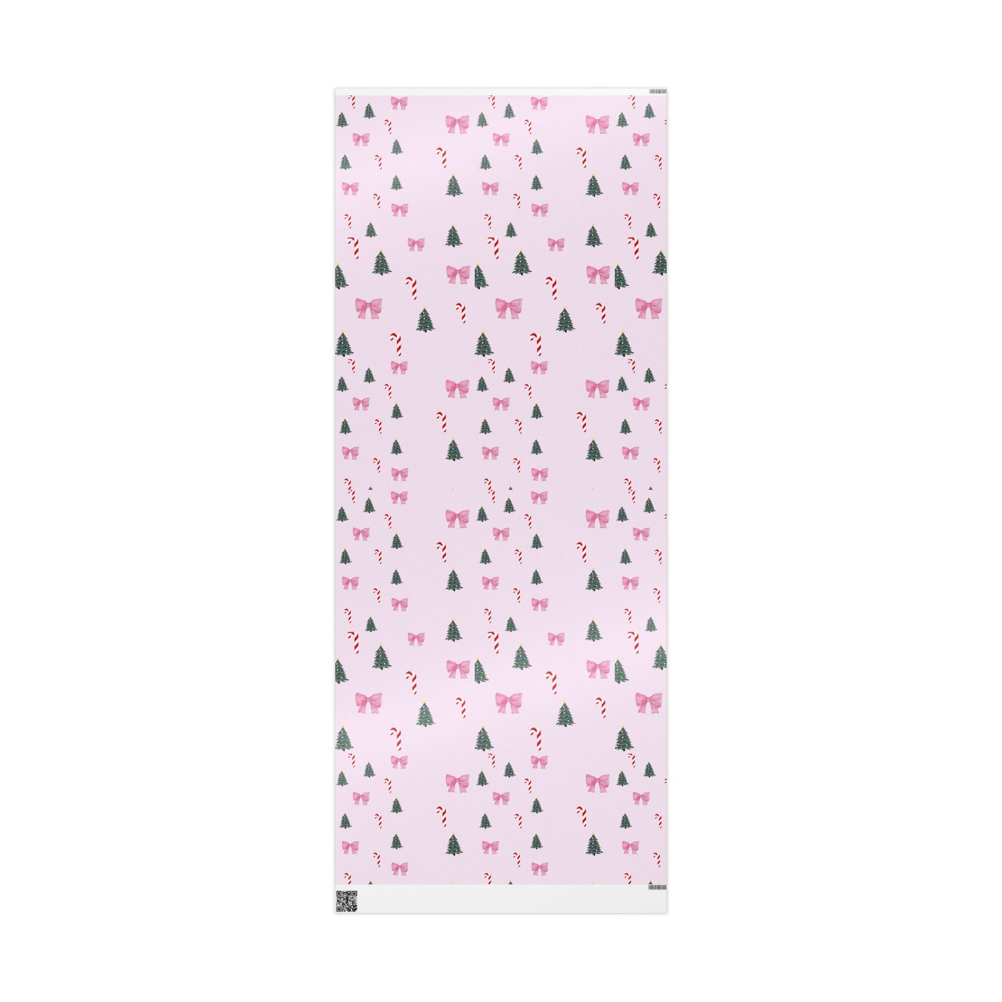 Pink Christmas Tree, Candy Cane & Bow Wrapping Paper