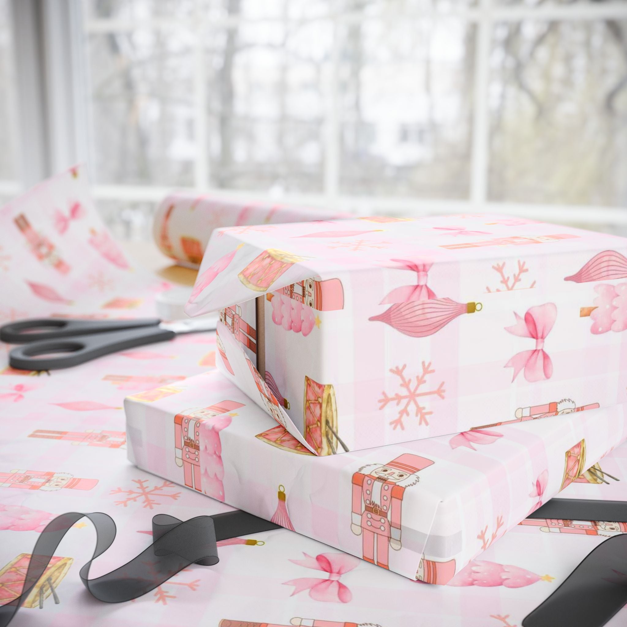 Pink Nutcracker Christmas Wrapping Paper — Aesthetic Ballet, Bows & Ornaments | Pinkmas Holiday Gift Wrap