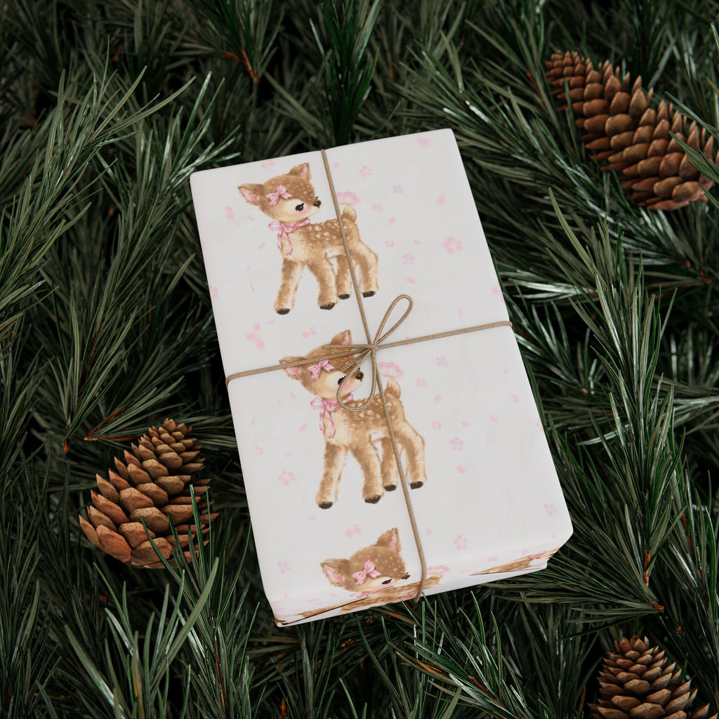 Cute Reindeer Christmas Wrapping Paper — Aesthetic Baby Deer Pink Holiday Gift Wrap