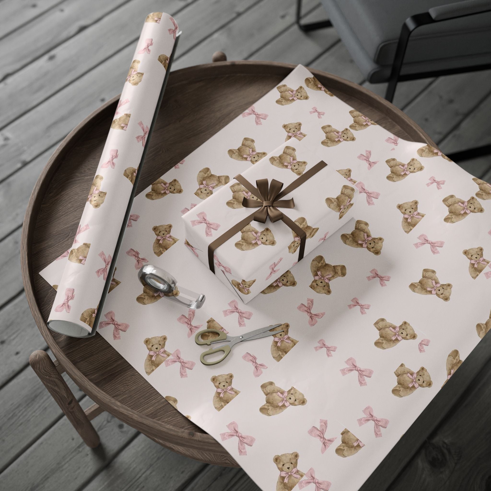Pink Teddy Bear Christmas Wrapping Paper — Cute Girly Pinkmas Gift Wrap | Bow & Bear Holiday Paper