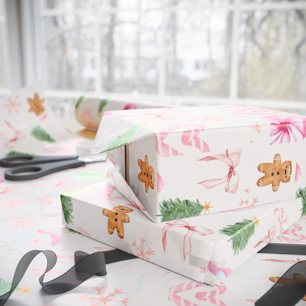 Pink Christmas Wrapping Paper — Cute Gingerbread, Santa & Candy Cane Holiday Gift Wrap