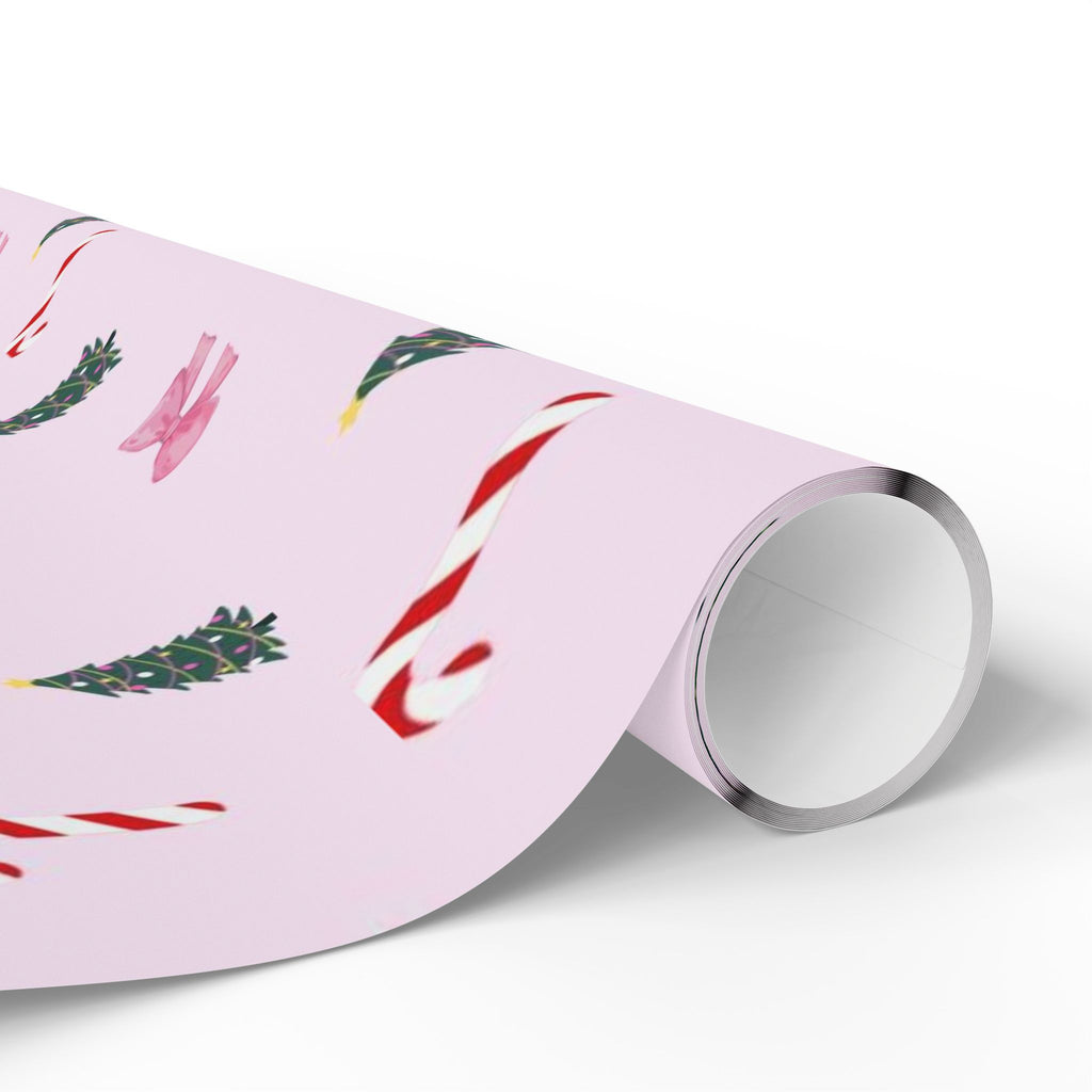 Pink Christmas Tree, Candy Cane & Bow Wrapping Paper