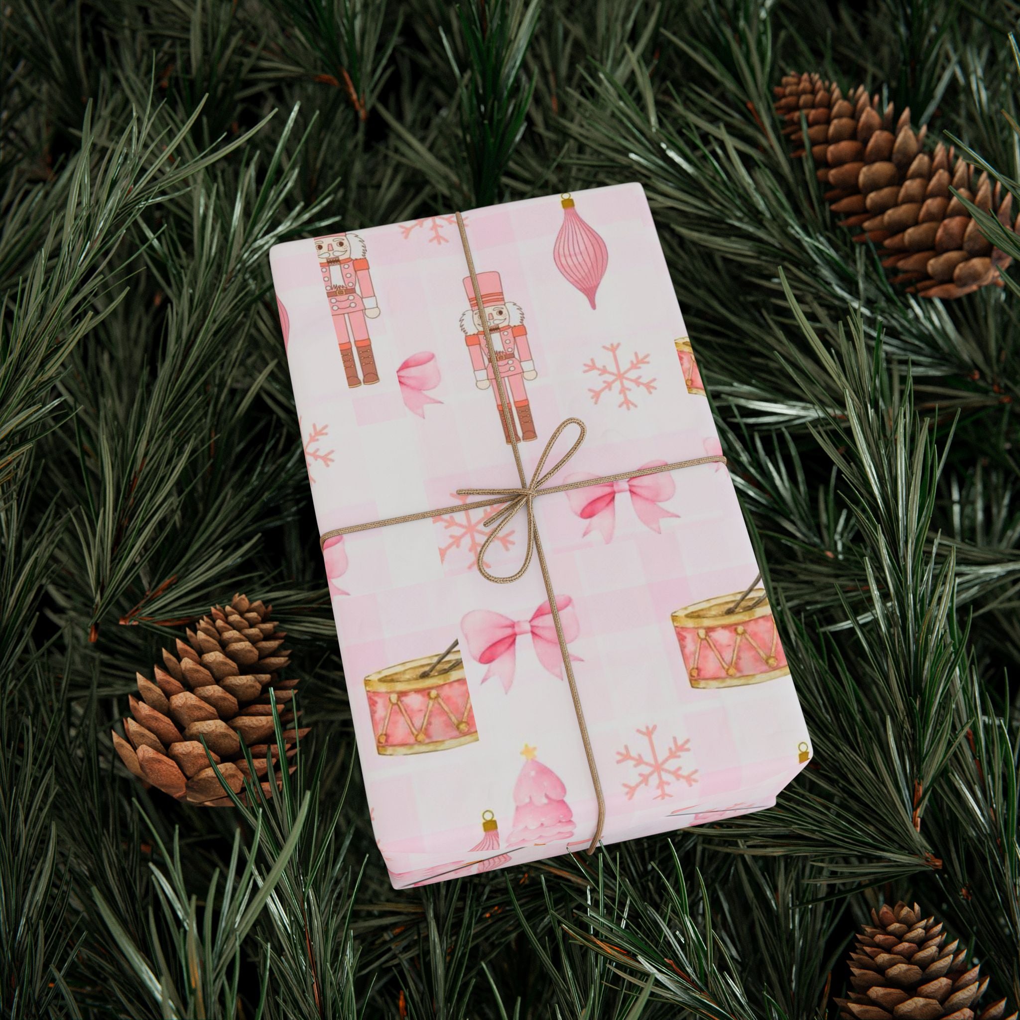 Pink Nutcracker Christmas Wrapping Paper — Aesthetic Ballet, Bows & Ornaments | Pinkmas Holiday Gift Wrap