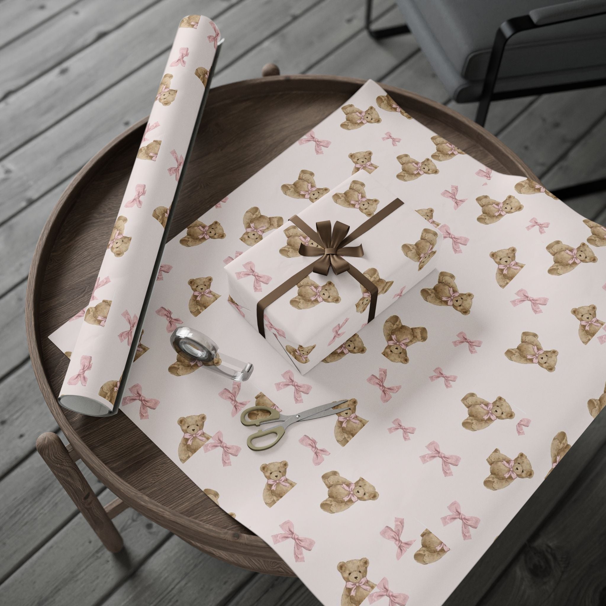 Pink Teddy Bear Christmas Wrapping Paper — Cute Girly Pinkmas Gift Wrap | Bow & Bear Holiday Paper