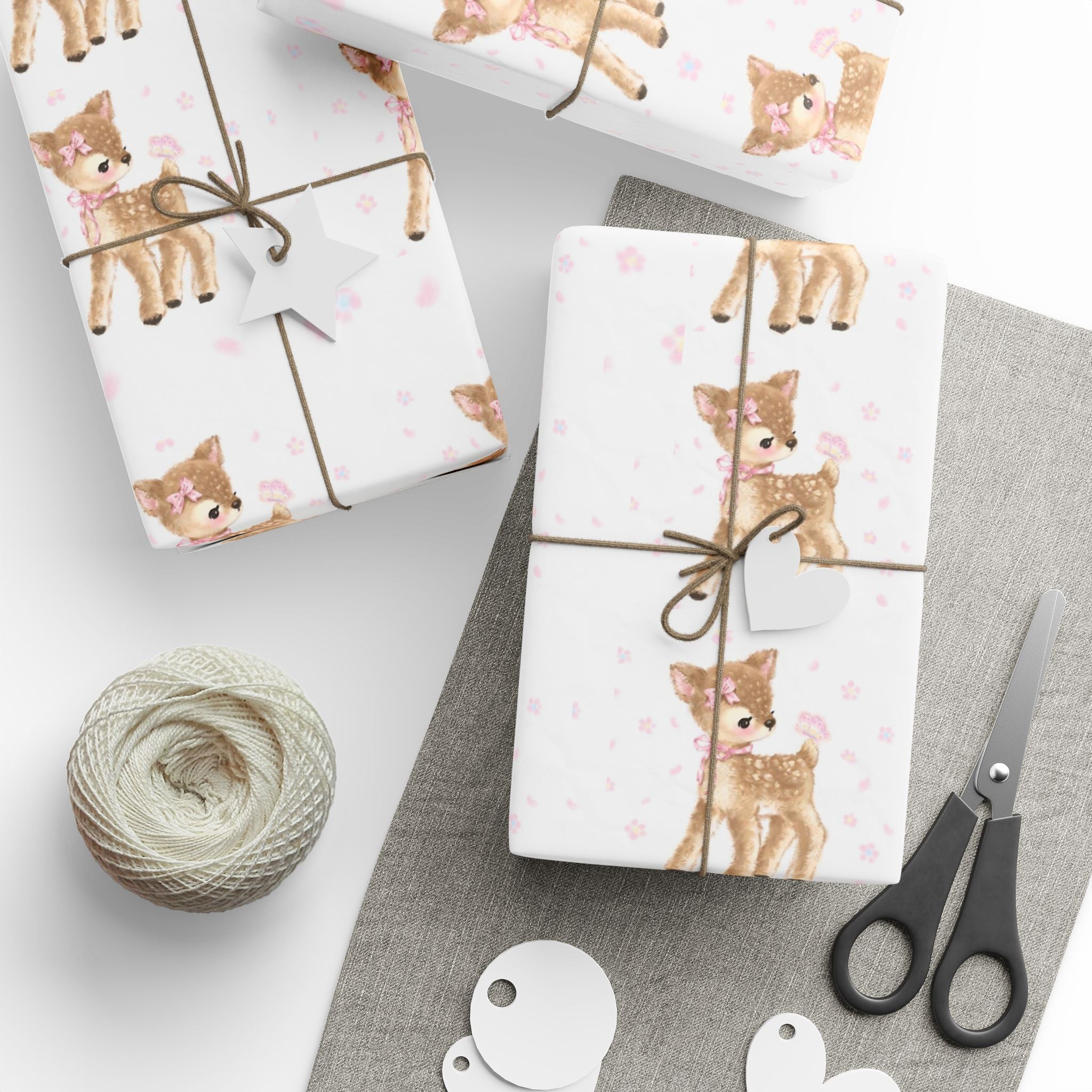 Cute Reindeer Christmas Wrapping Paper — Aesthetic Baby Deer Pink Holiday Gift Wrap