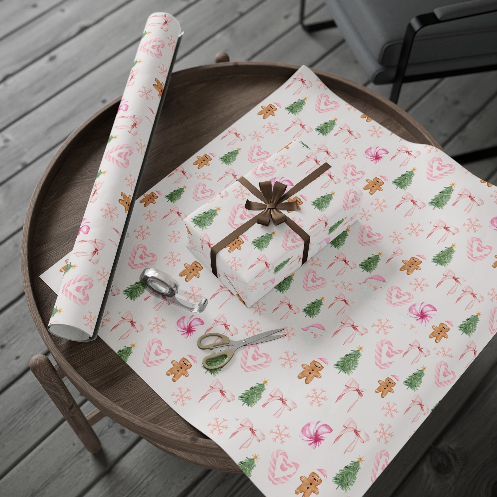 Pink Christmas Wrapping Paper — Cute Gingerbread, Santa & Candy Cane Holiday Gift Wrap