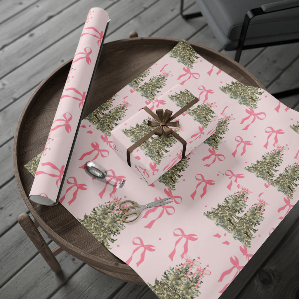 Pink Christmas Tree & Bow Wrapping Paper — Aesthetic Pinkmas Gift Wrap
